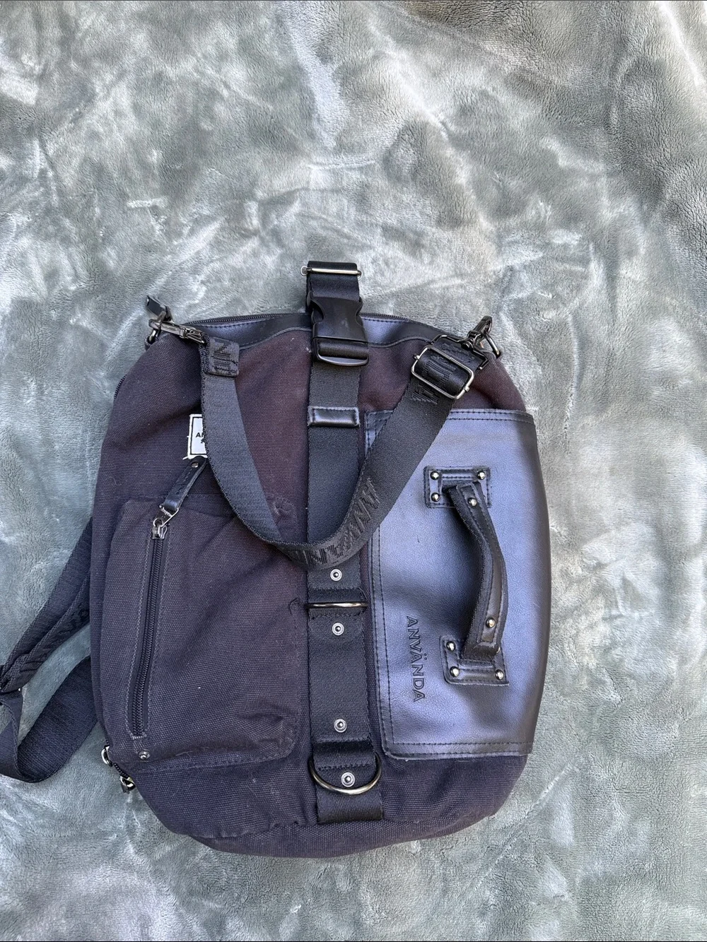 Black Canvas & Leather Messenger Bag